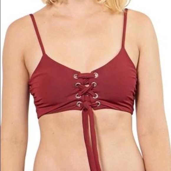Mara Hoffman Jester Red Scarlett Lace-Up Bikini Top - Picture 3 of 3